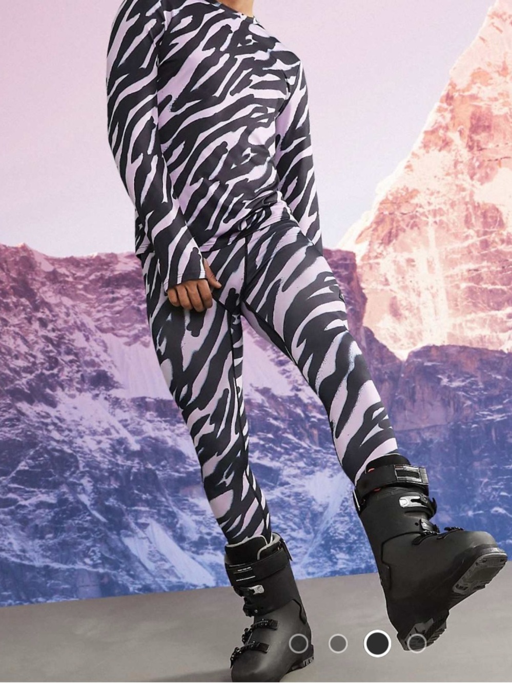Black and Purple Tiger Striped Base Layer Ski Set